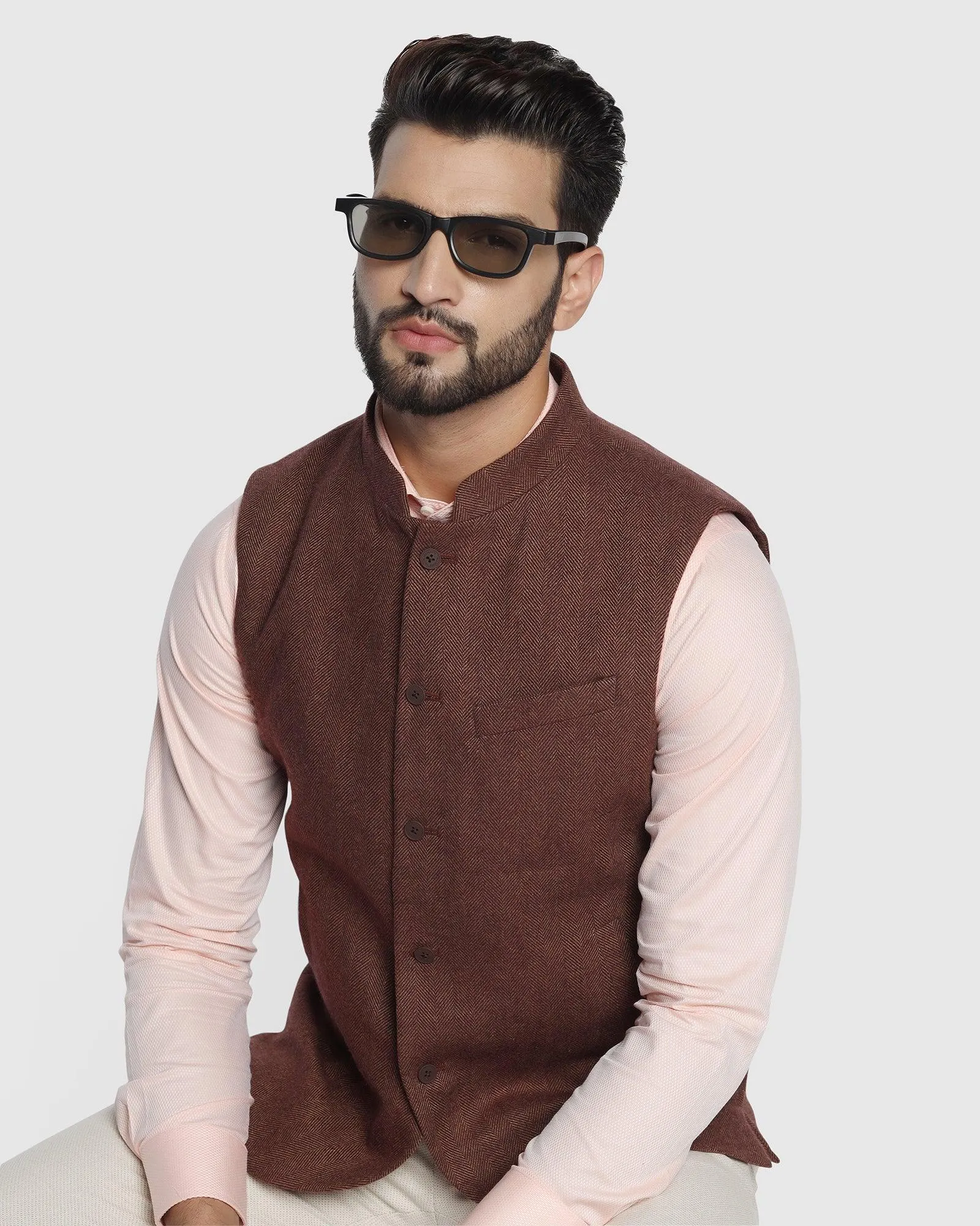 Bandhgala Casual Rust Textured Waistcoat - Hades