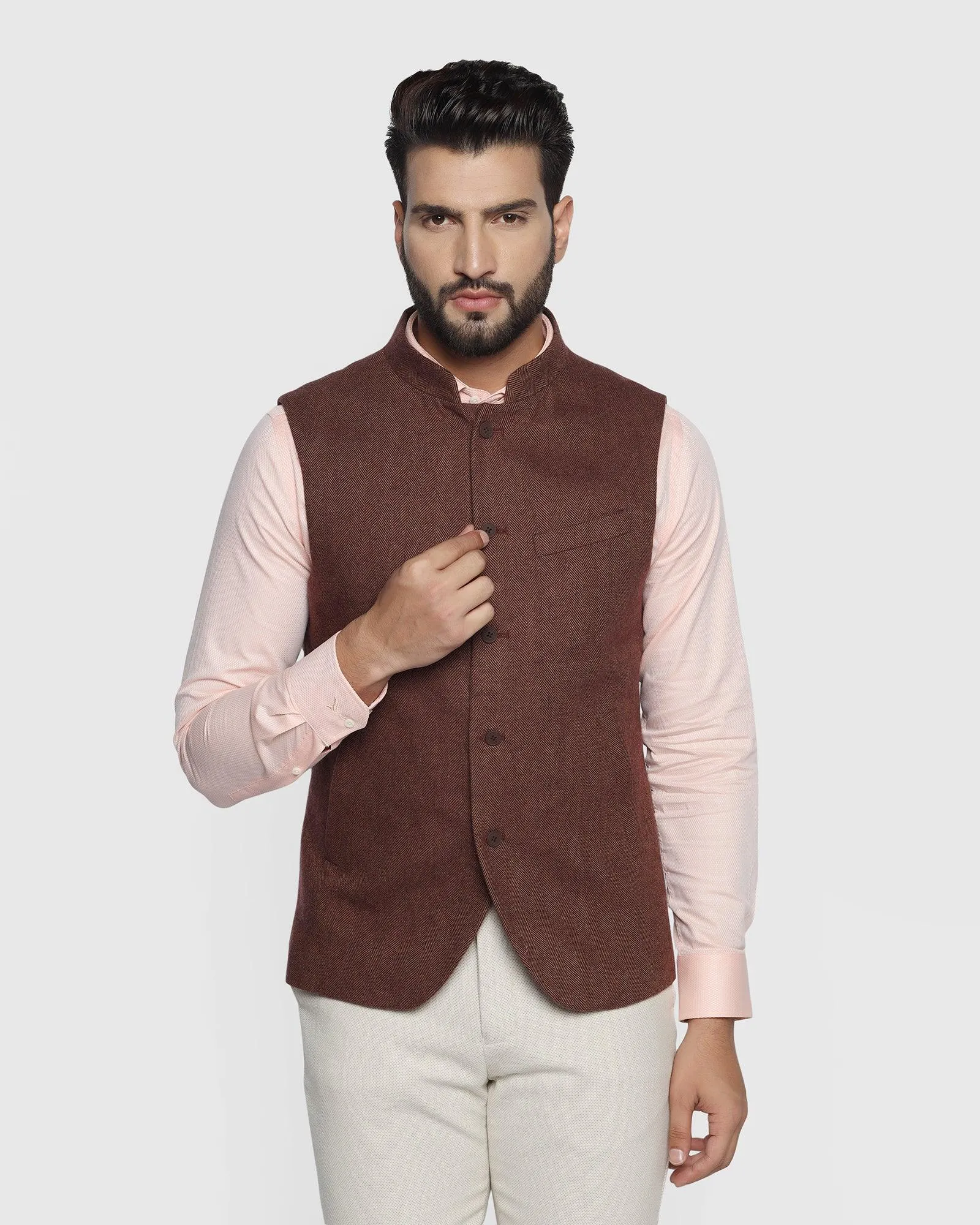 Bandhgala Casual Rust Textured Waistcoat - Hades