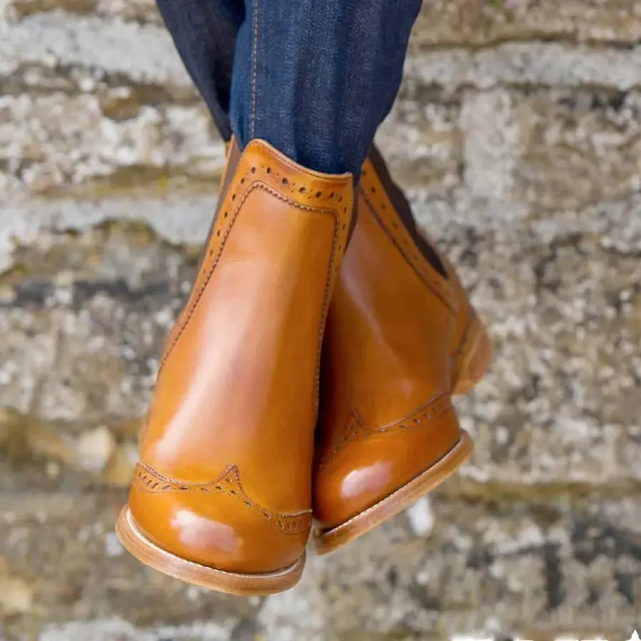 BARKER Sabrina Boots - Ladies Chelsea Brogue - Cedar Calf