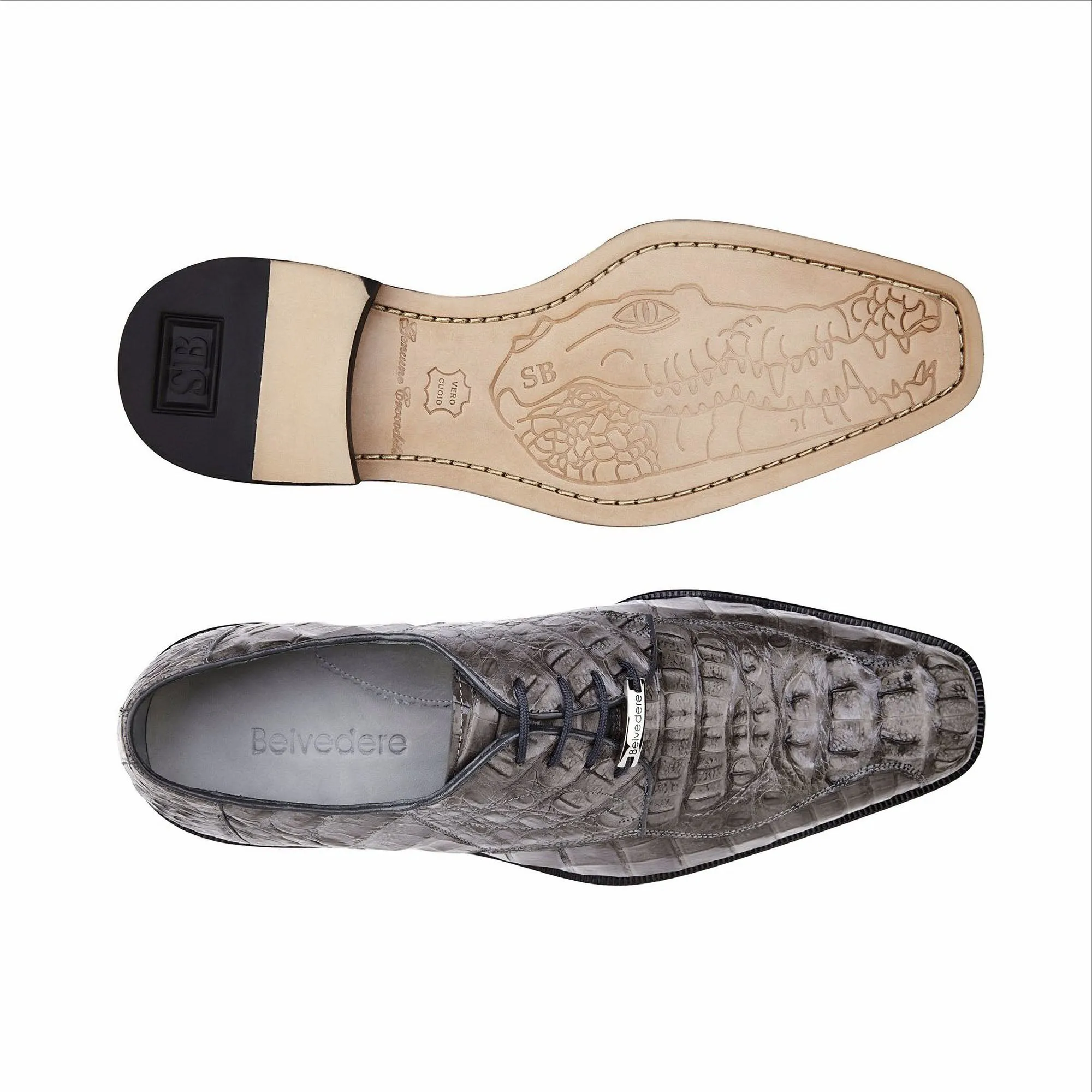 Belvedere Chapo in Gray Caiman Alligator Oxfords