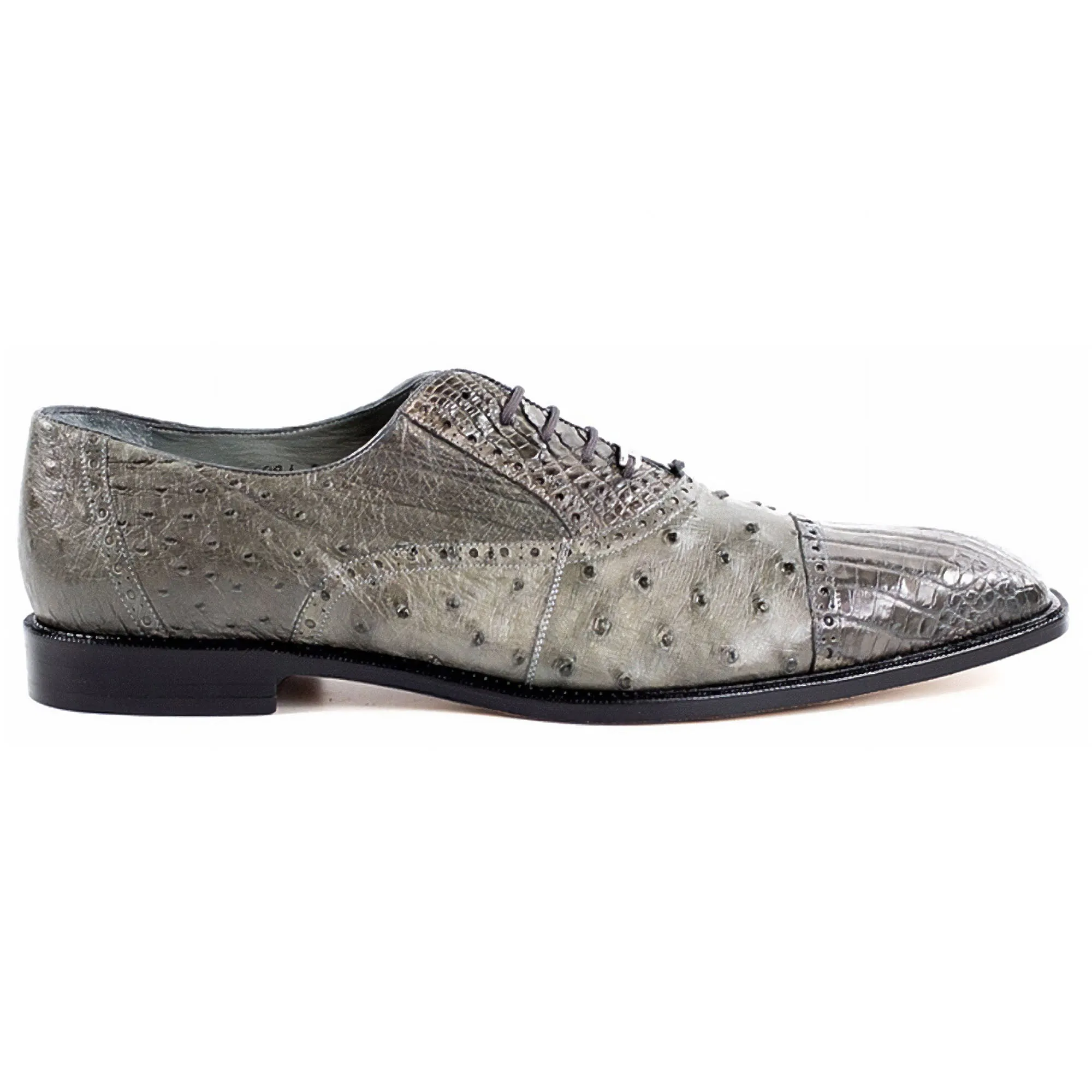 Belvedere Onesto II in Gray Genuine Ostrich & Crocodile Oxfords