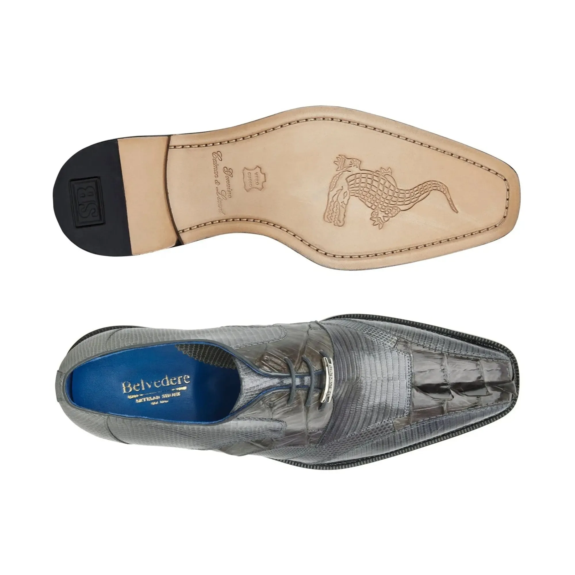 Belvedere Valter in Grey Genuine Caiman Croc & Lizard Oxfords