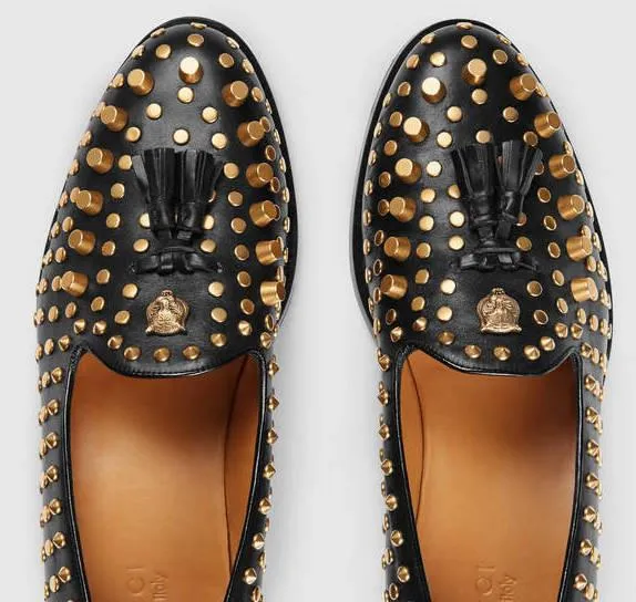 Black Leather Loafers with Studs