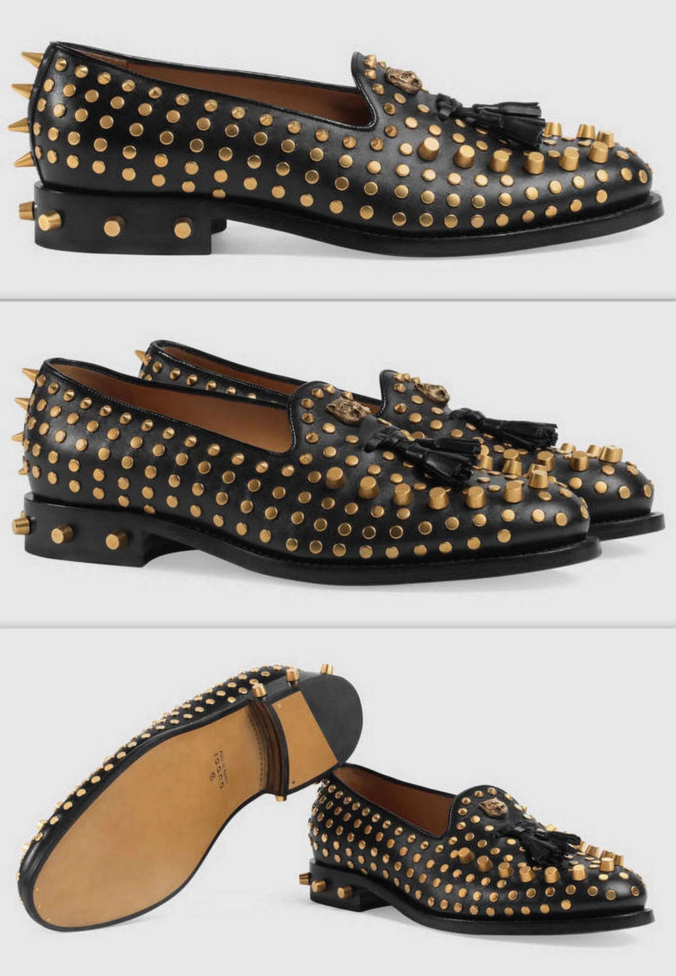 Black Leather Loafers with Studs