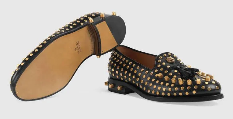 Black Leather Loafers with Studs