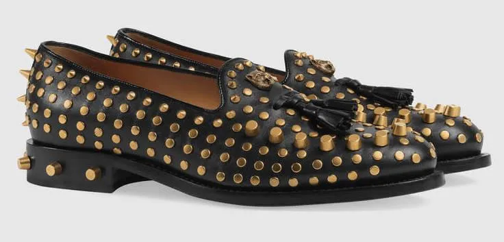 Black Leather Loafers with Studs