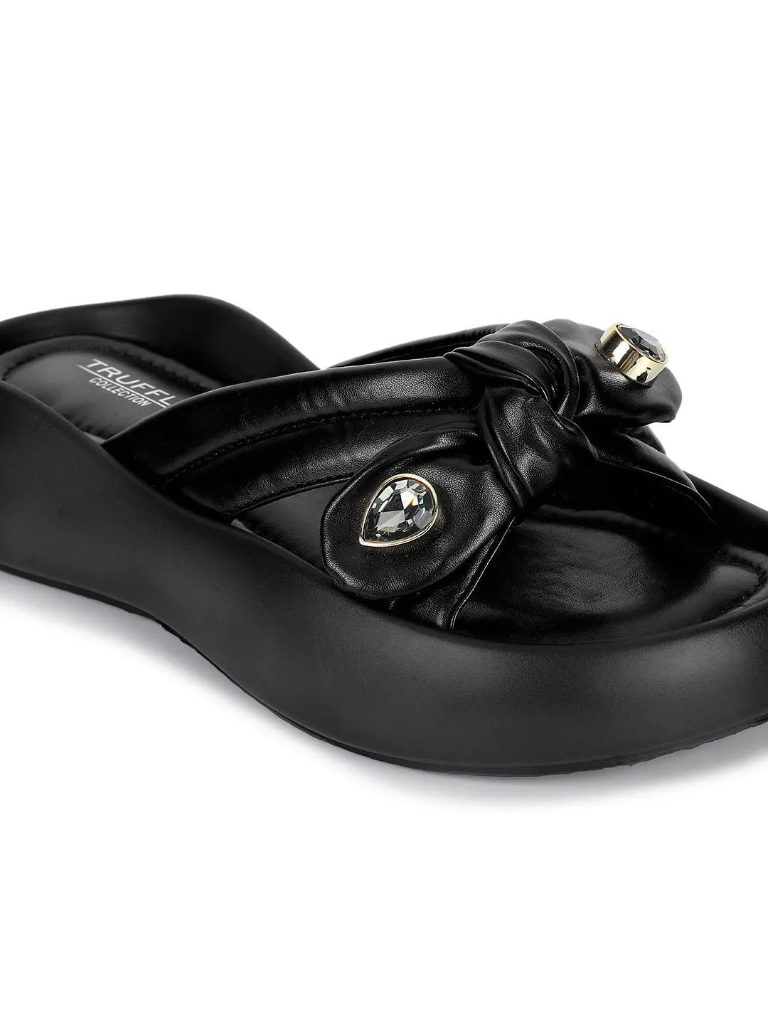 Black PU Diamond Stylish Flats (TC-RS3587-BLK)