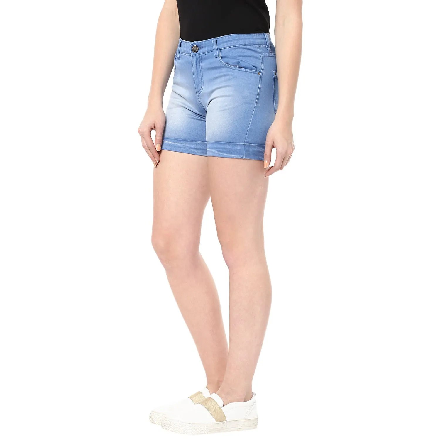 Blue Solid Denim Shorts