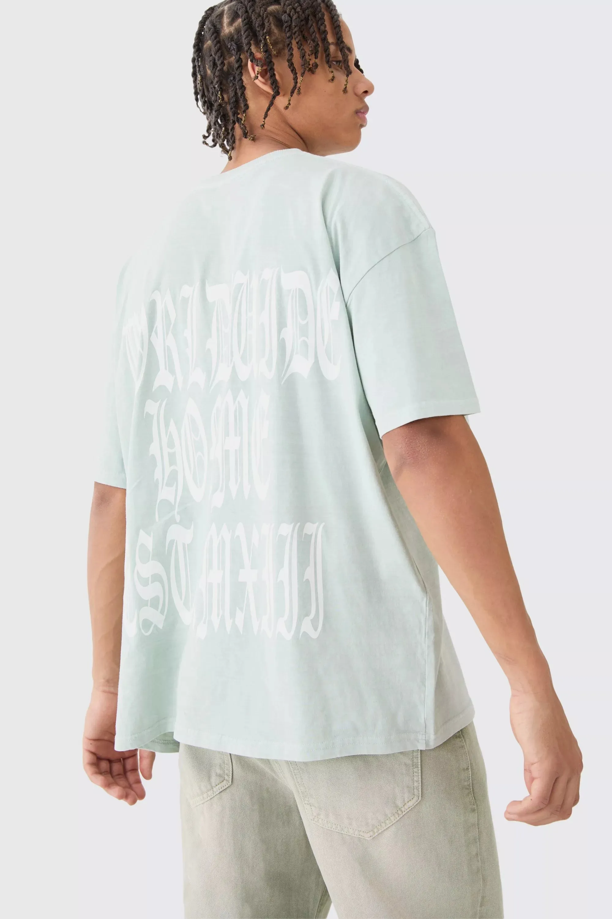 Boohoo Sage Oversized Overdye Gothic Text Mens T-Shirt