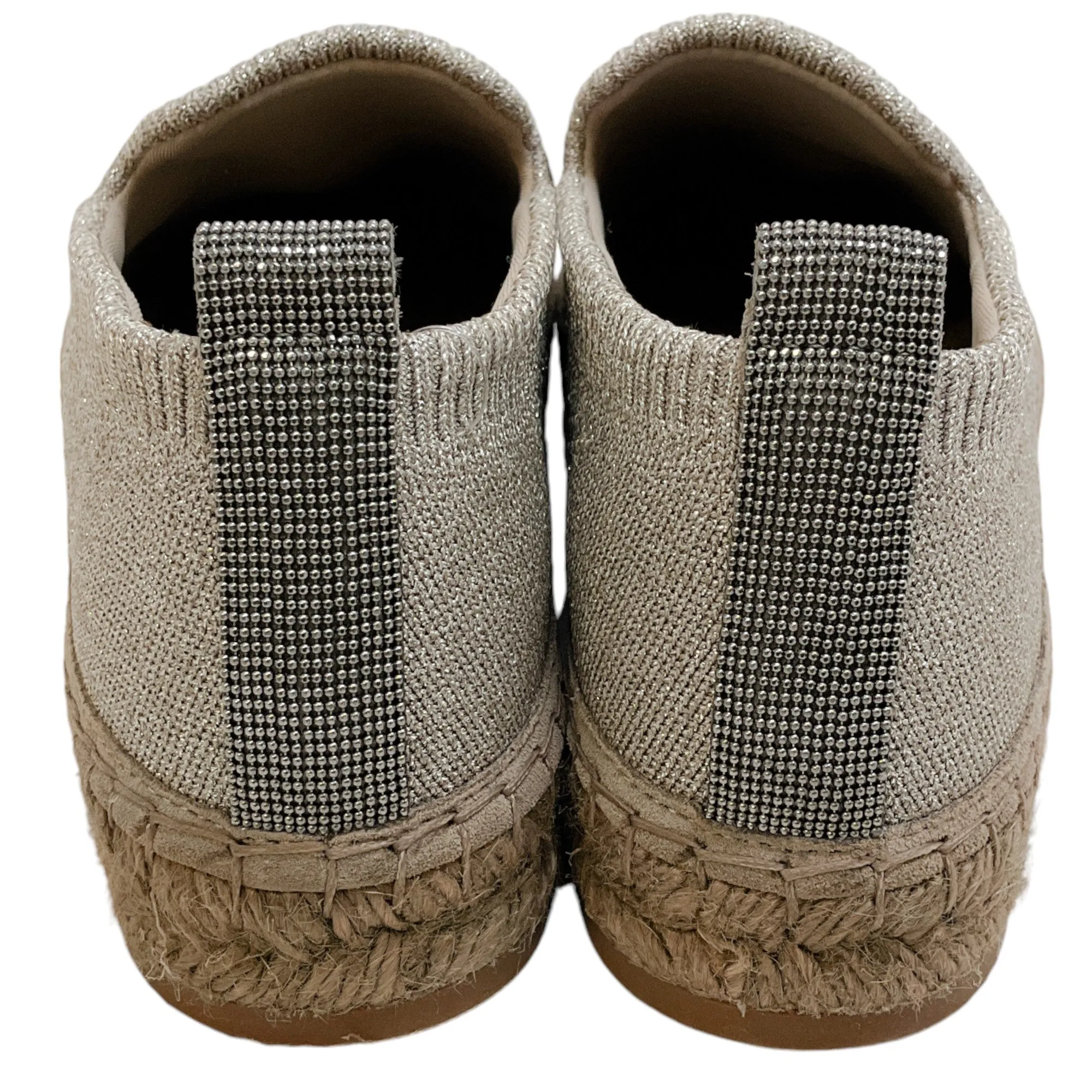 Brunello Cucinelli Silver Knit Espadrilles with Monili