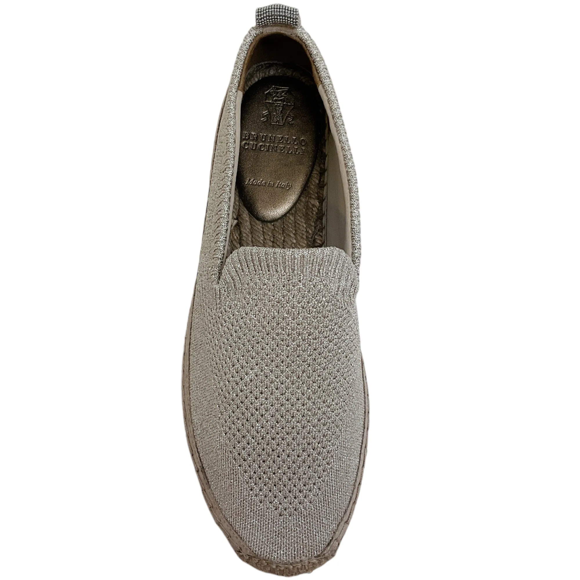 Brunello Cucinelli Silver Knit Espadrilles with Monili