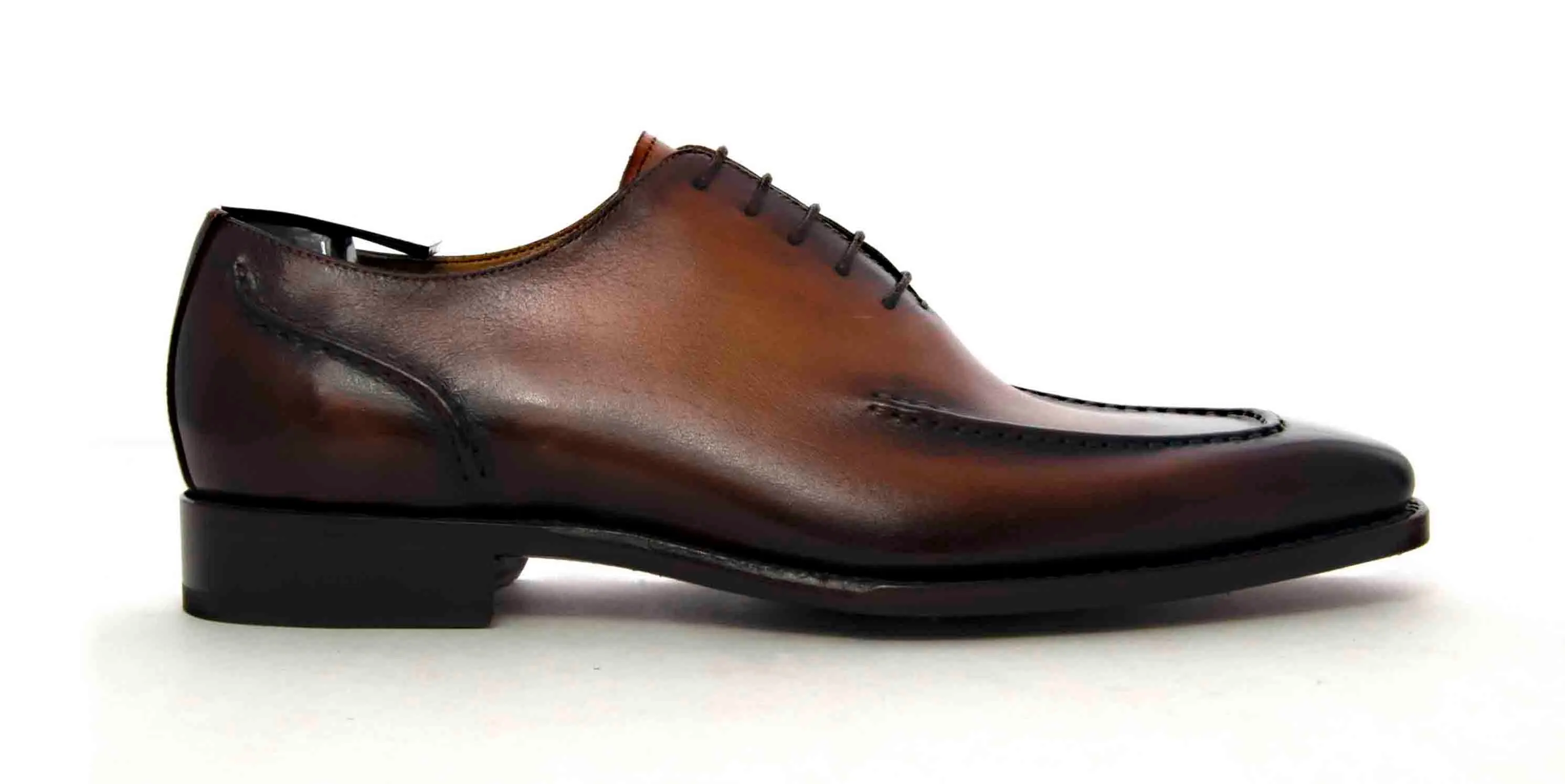 Burnished Calfskin "Arthur" Lace-Up Oxford Caramel