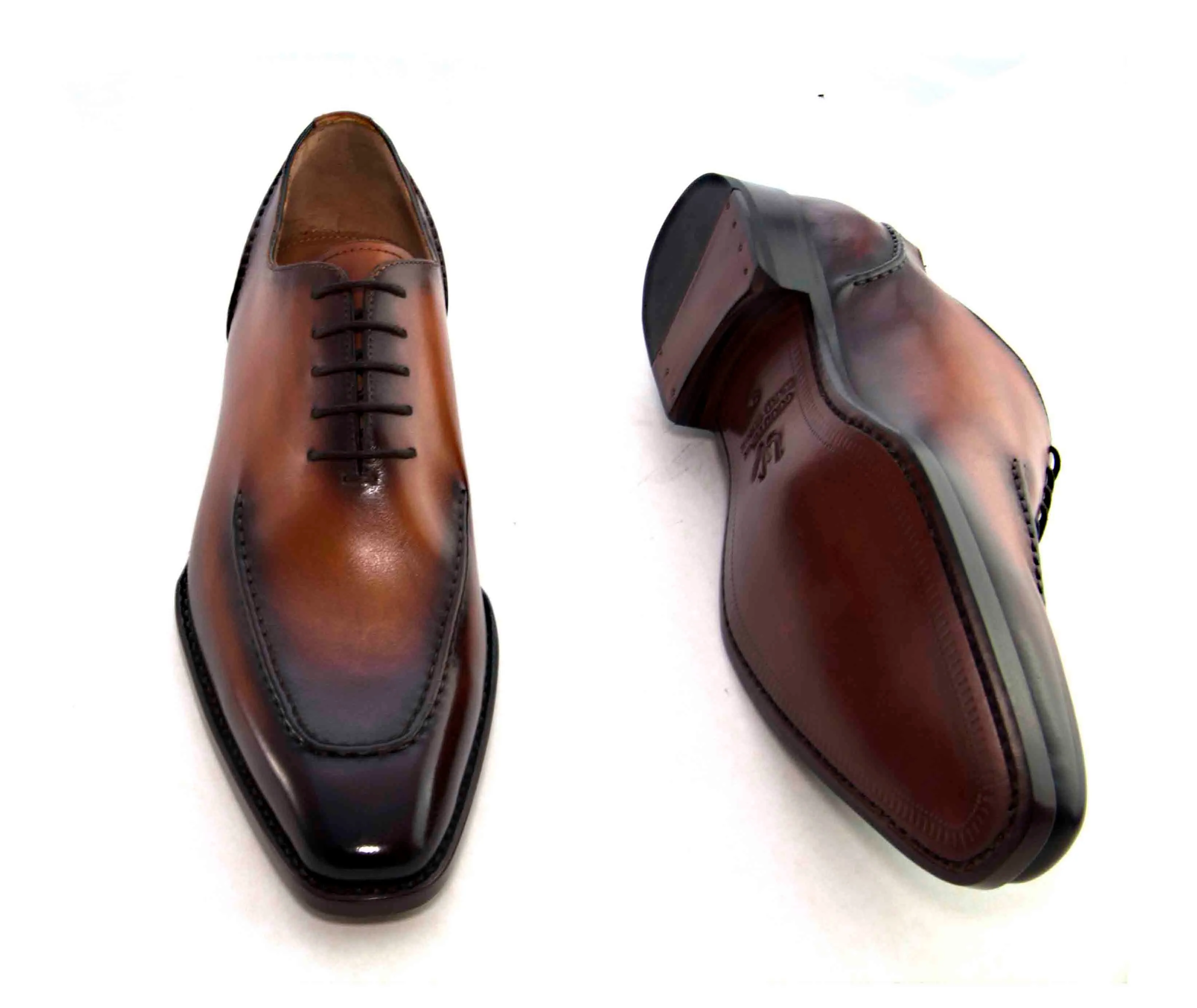 Burnished Calfskin "Arthur" Lace-Up Oxford Caramel