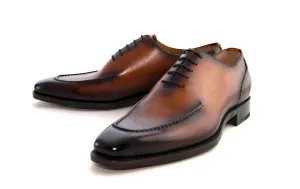 Burnished Calfskin "Arthur" Lace-Up Oxford Caramel