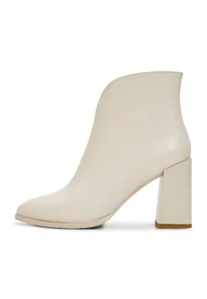 Classic Leather Block Heel Ankle Boots - Beige