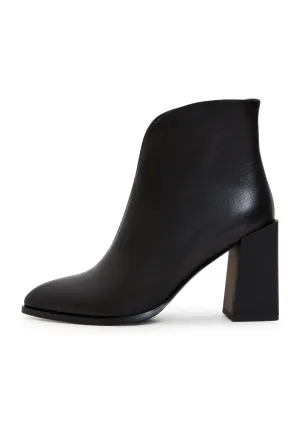 Classic Leather Block Heel Ankle Boots - Black