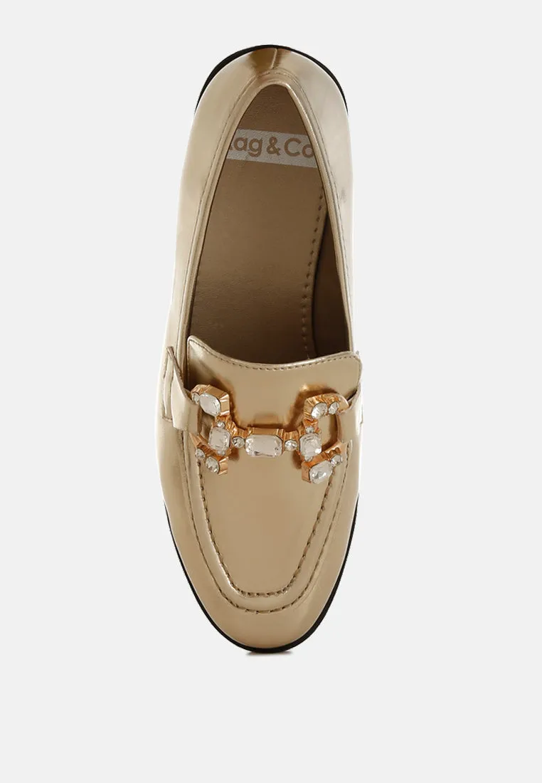 Dendron Diamante Horsebit Metallic Loafers