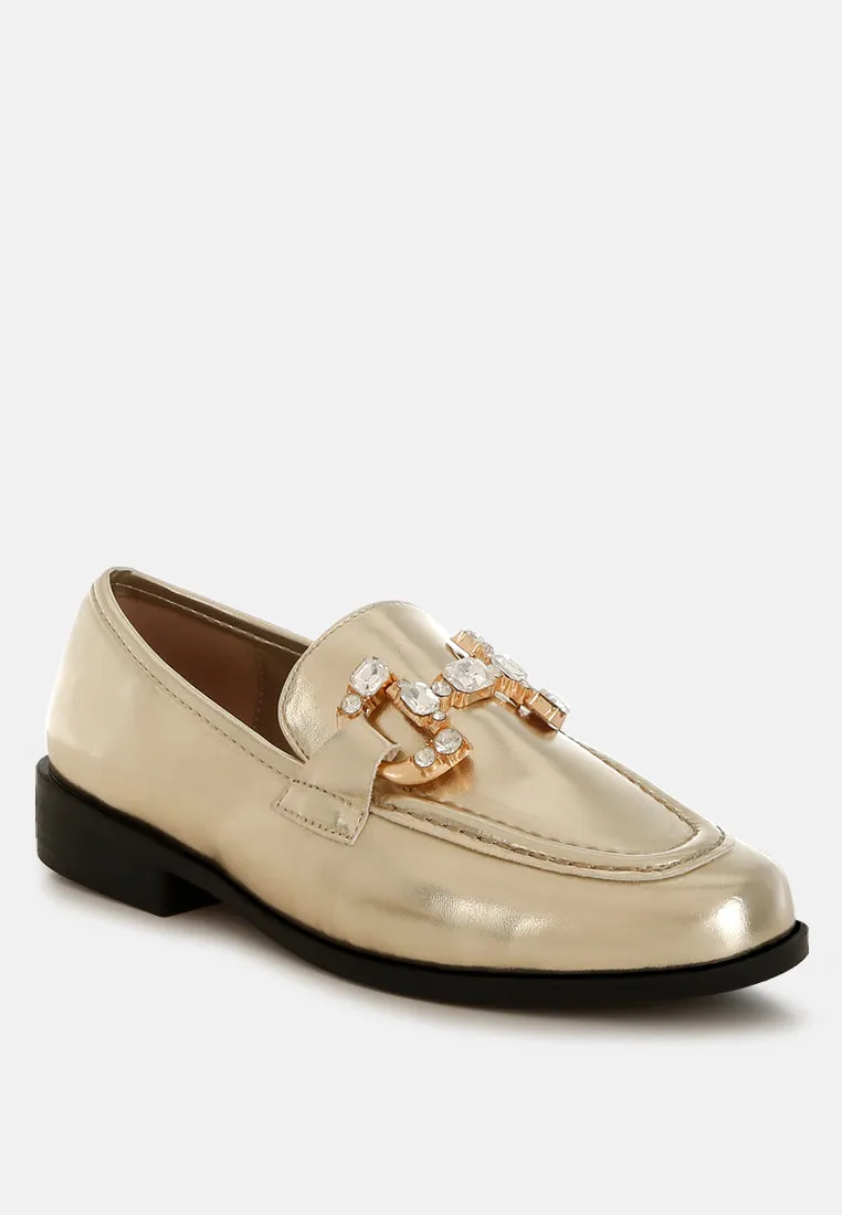 Dendron Diamante Horsebit Metallic Loafers