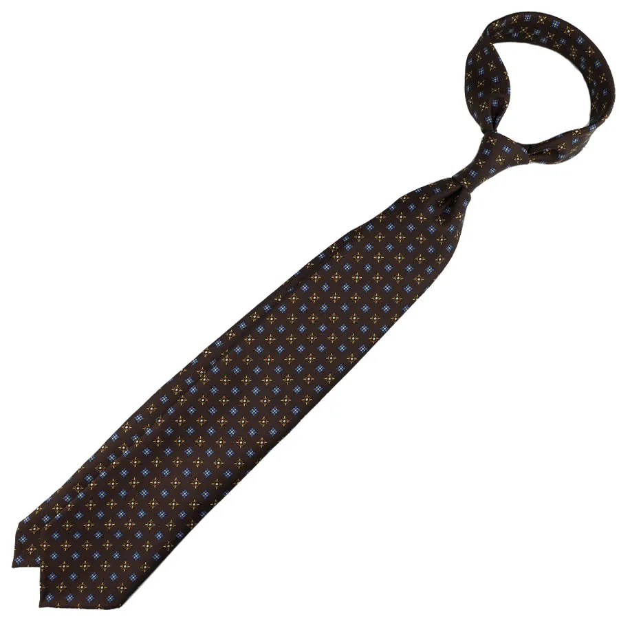 Floral Printed Silk Tie - Espresso - Hand-Rolled