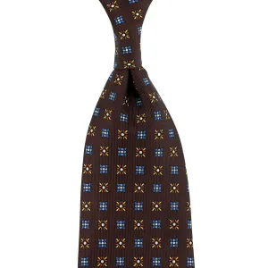 Floral Printed Silk Tie - Espresso - Hand-Rolled