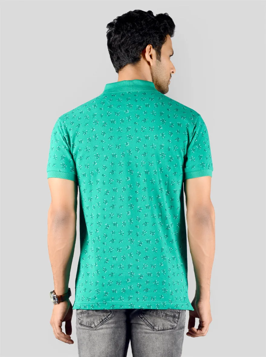 Green Printed Slim Fit Polo T-shirt | Greenfibre