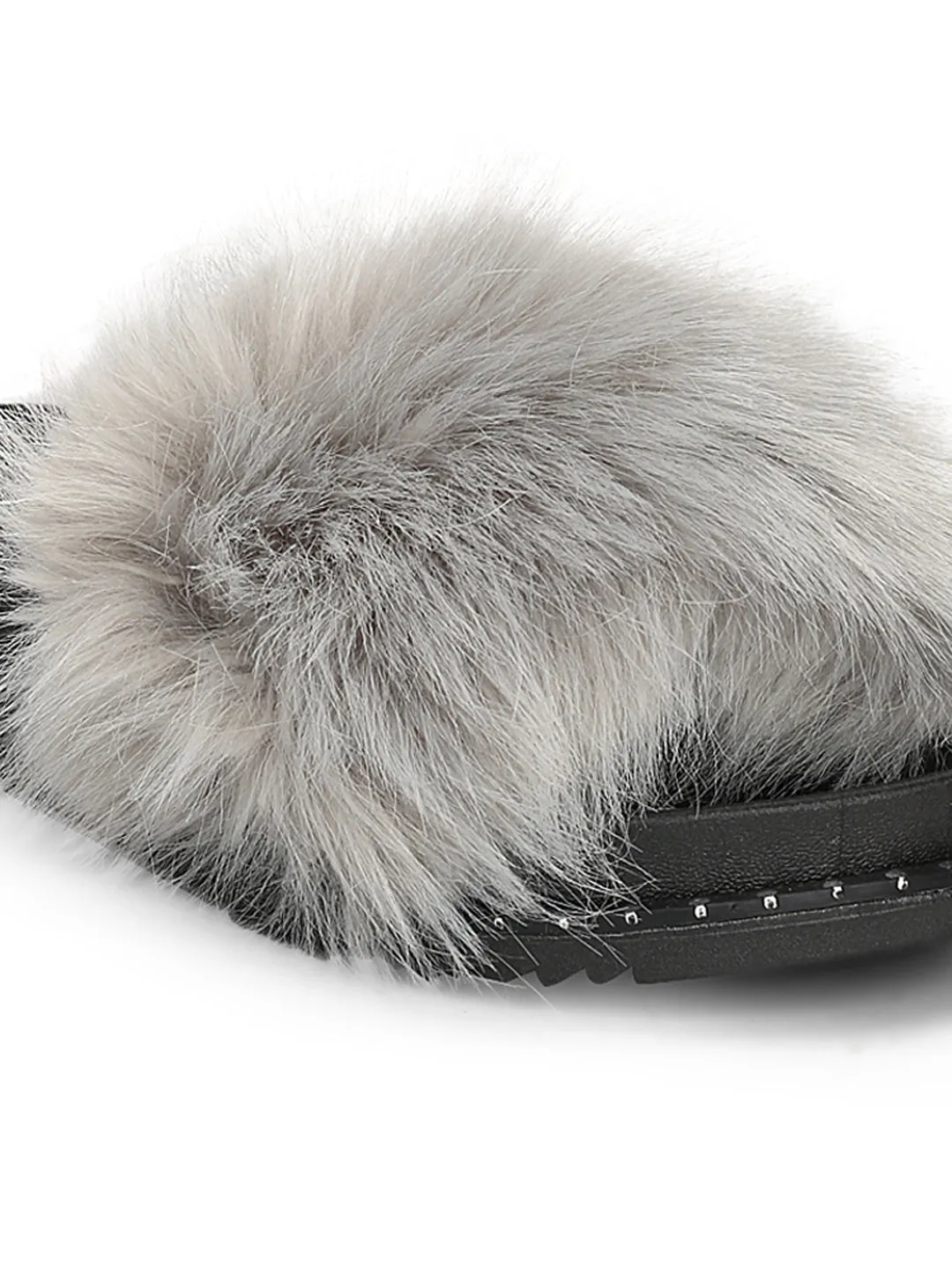 Grey Fur Studded Slip-on Flats