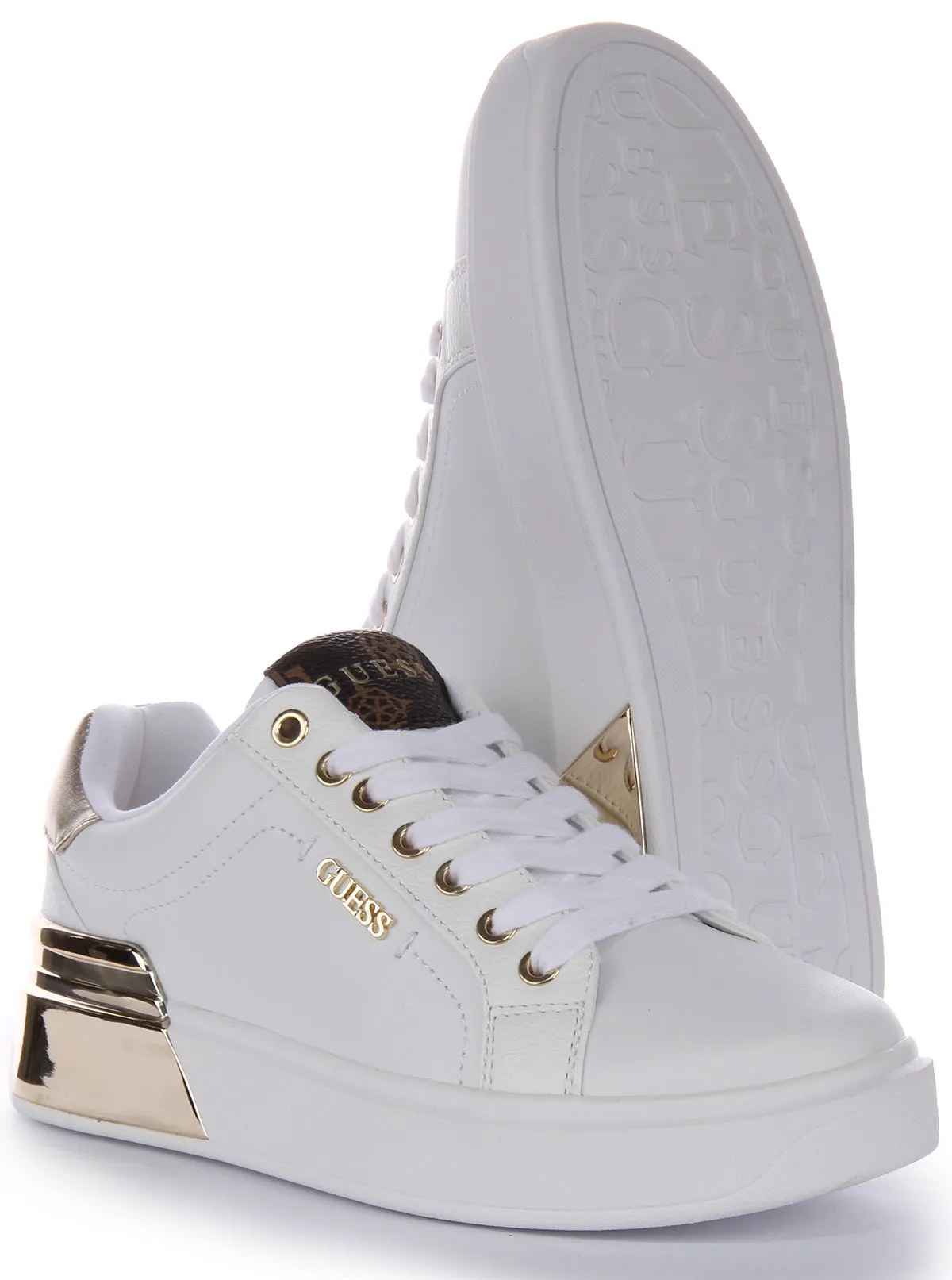 Guess Corline Trainer In White Gold For Women