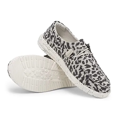 Hey Dude Women's Wendy Woven Cheetah Grey Size 9 | Women’s Shoes | Women’s Lace Up Loafers | Comfortable & Light-Weight