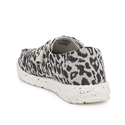 Hey Dude Women's Wendy Woven Cheetah Grey Size 9 | Women’s Shoes | Women’s Lace Up Loafers | Comfortable & Light-Weight