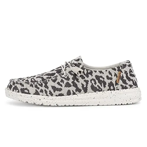 Hey Dude Women's Wendy Woven Cheetah Grey Size 9 | Women’s Shoes | Women’s Lace Up Loafers | Comfortable & Light-Weight