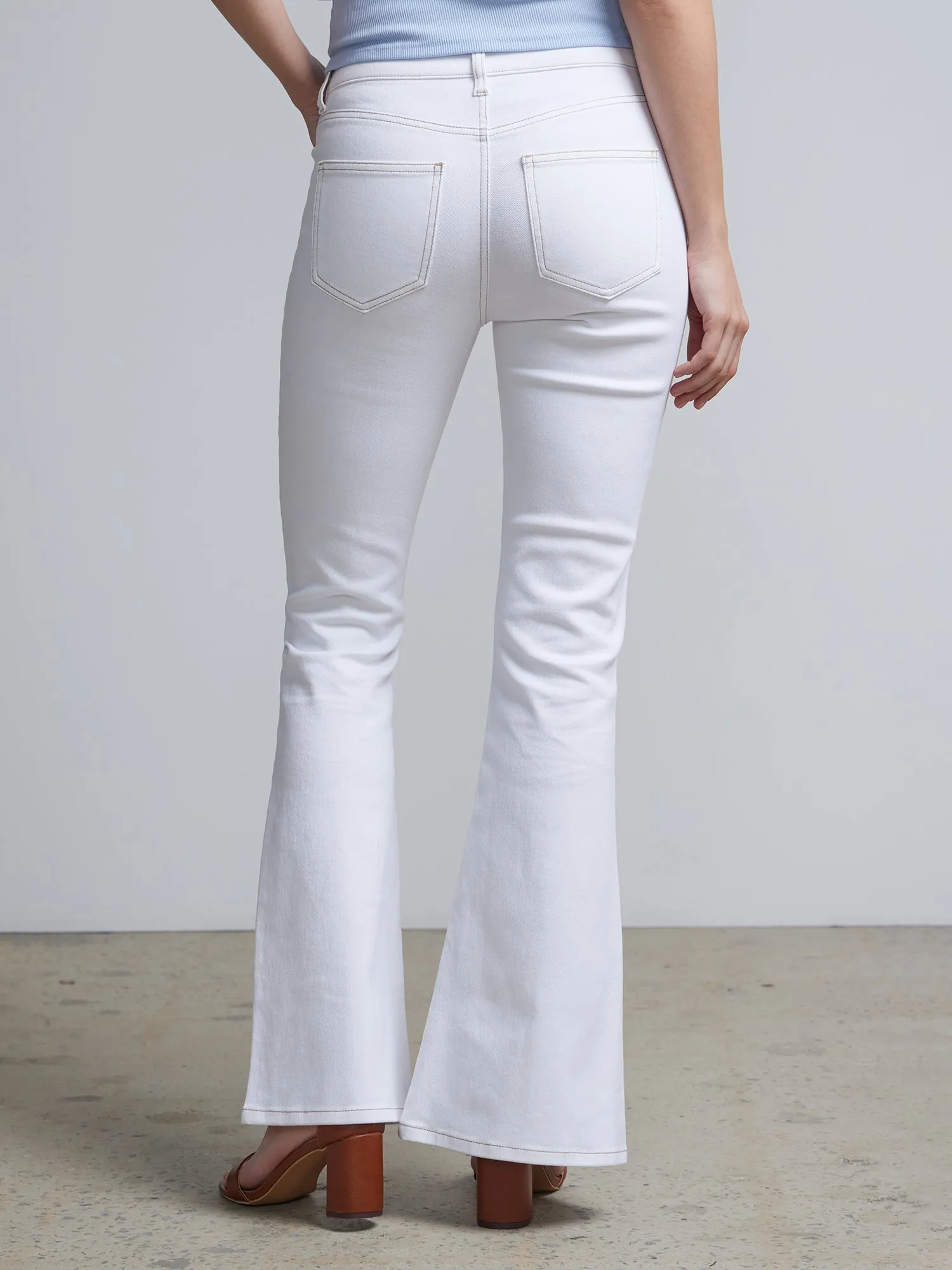 High-Waisted Slit-Hem Bootcut Jeans - White