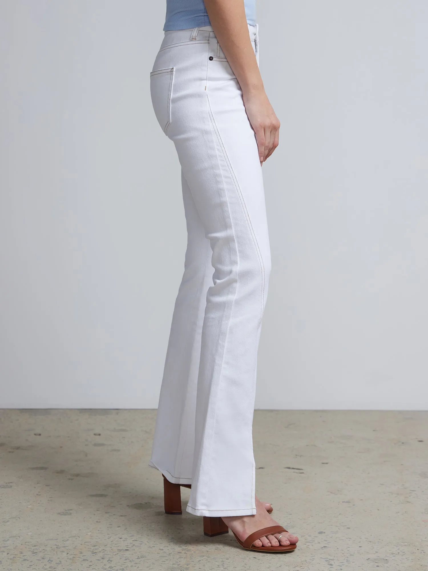 High-Waisted Slit-Hem Bootcut Jeans - White