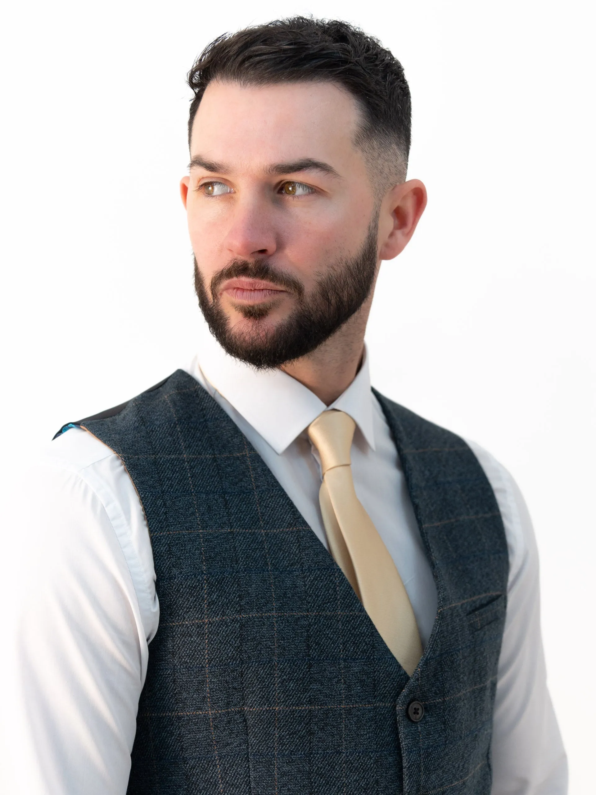 Kensington Blue Tweed with Orange Checks Detailing Double Breasted Three Piece Suit