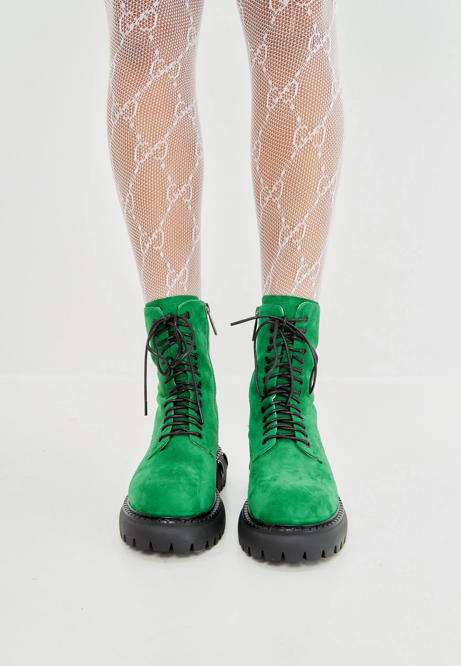 Lace-Up Combat Boots with Chunky Sole - Green