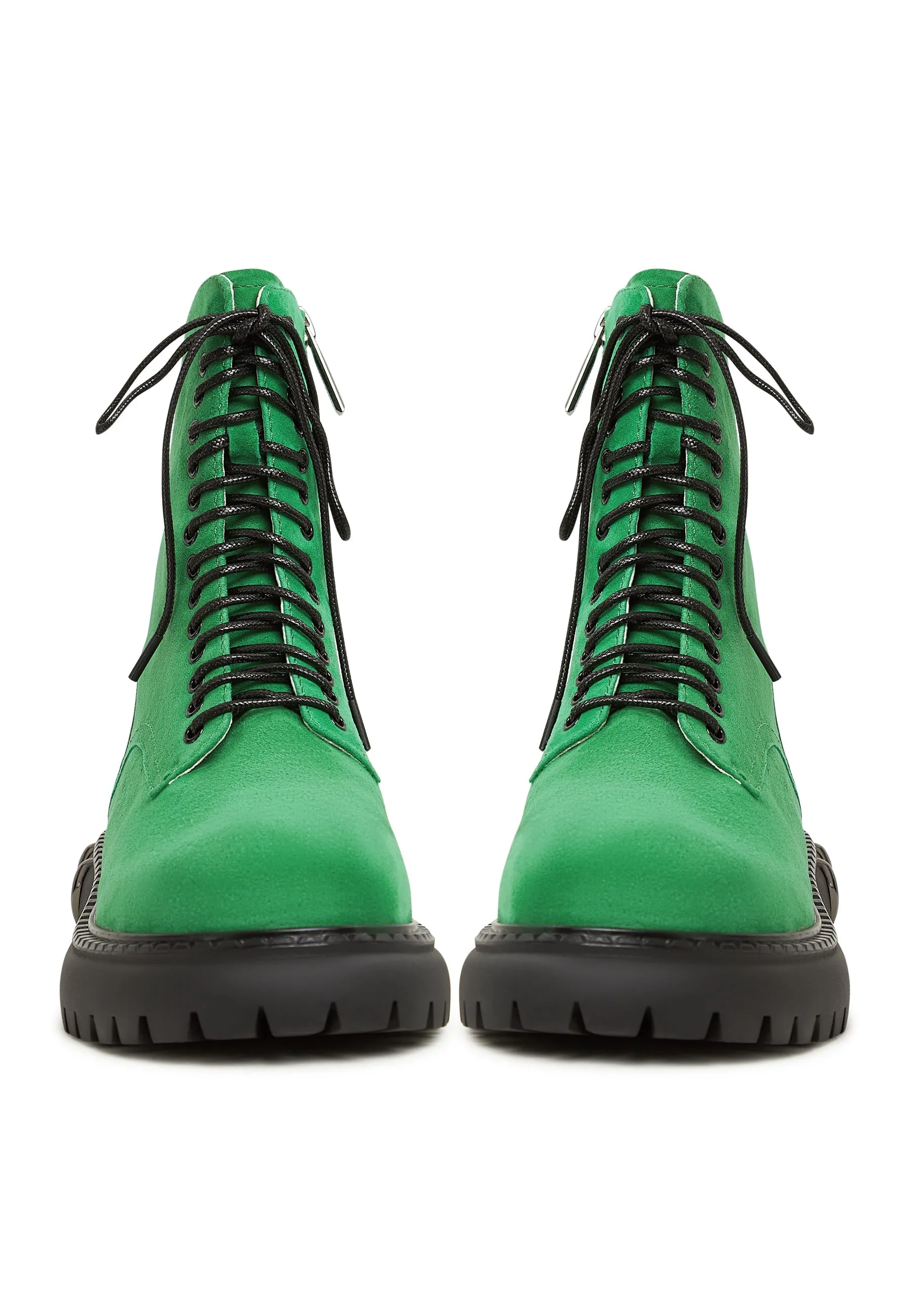 Lace-Up Combat Boots with Chunky Sole - Green