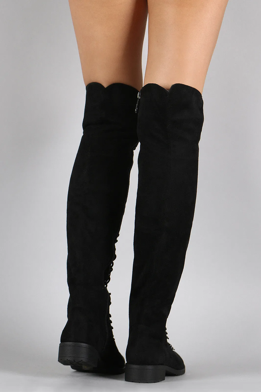 Lace Up Faux Suede Over The Knee Boot