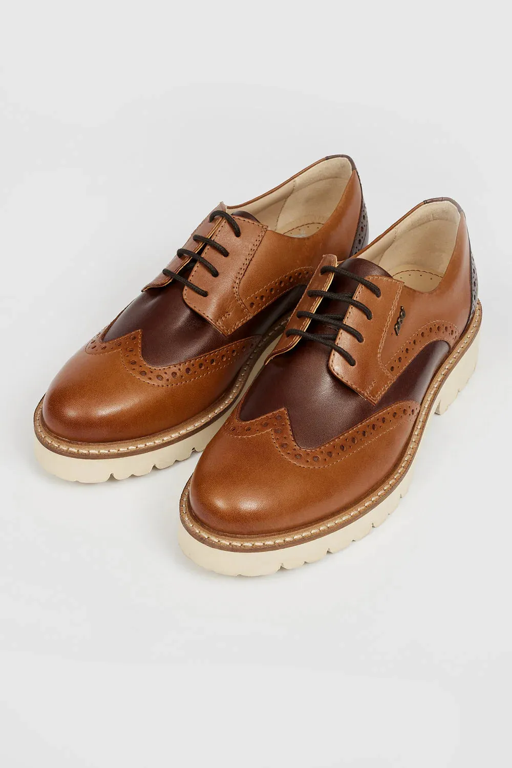 Ladies Lace Up Brogues Pod Leather Ladies Shoes Tan/Brown Kortney sale