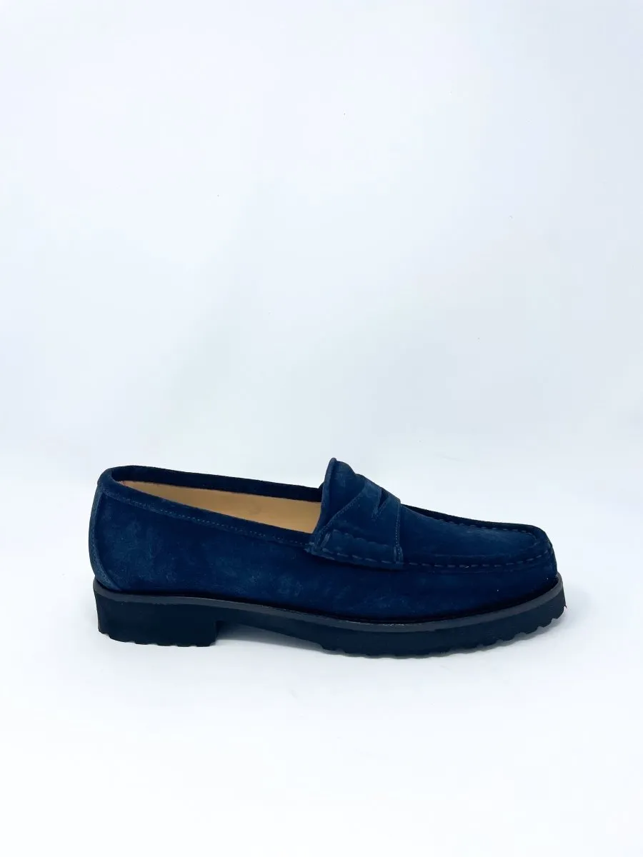 Lug Sole Penny Loafer in Navy Suede