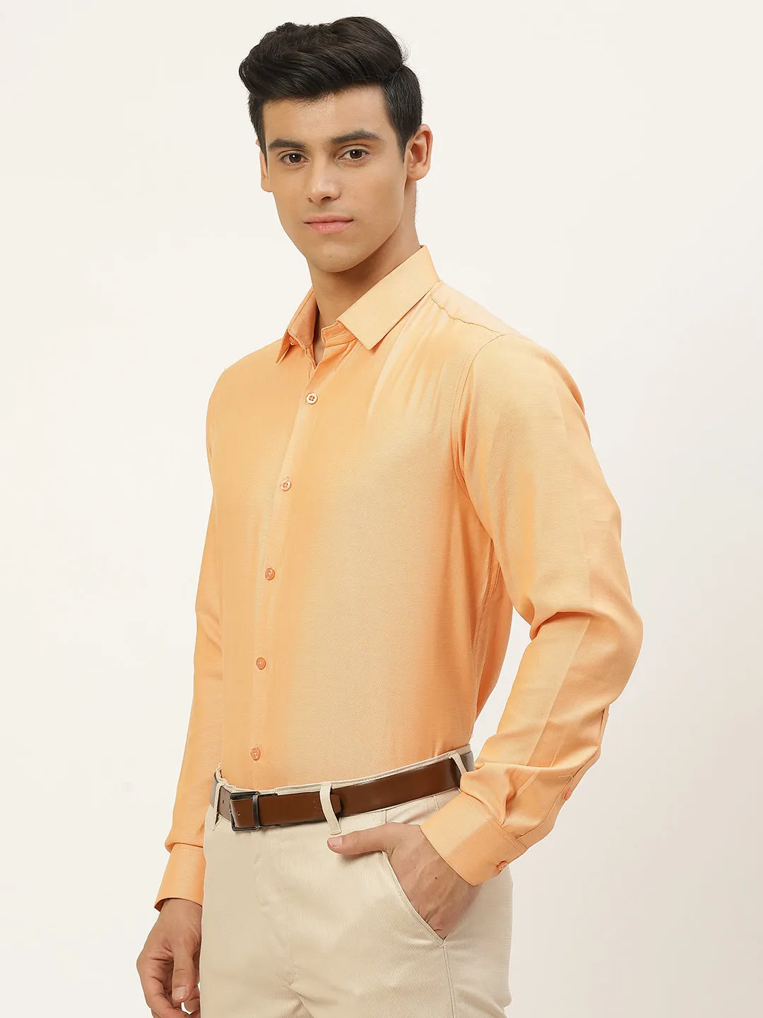 Men's Cotton Coral Self Design Classic Formal Shirt - Sojanya