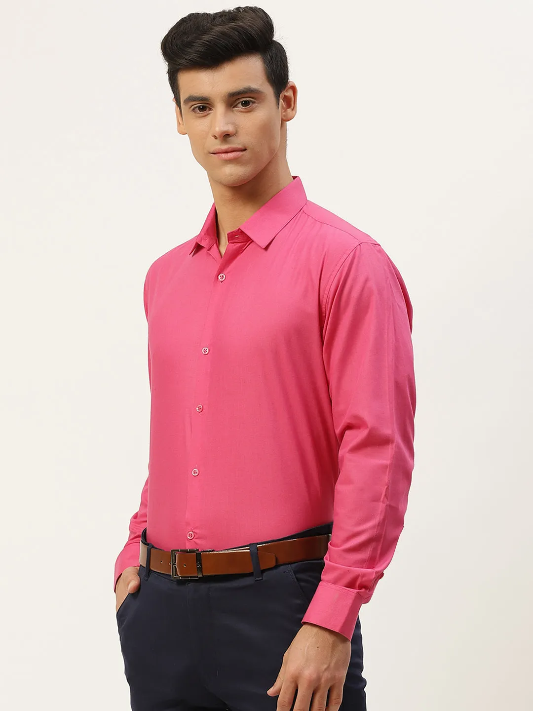 Men's Cotton Dark Pink Classic Formal Shirt - Sojanya