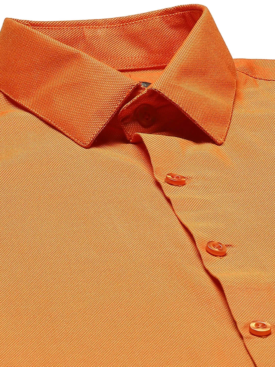 Men's Cotton Orange Self Design Classic Formal Shirt - Sojanya