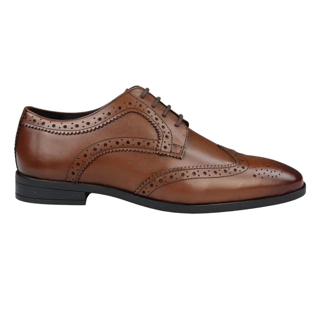 Mens Real Leather Smart Shoes Laced Brogue Shoes Black Brown Classic Gatsby Dress