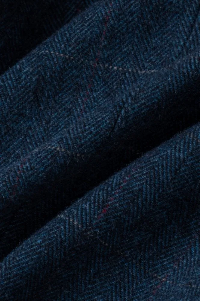 Men's Slim Fit Herringbone Tweed Trousers - CARNEGI - Blue