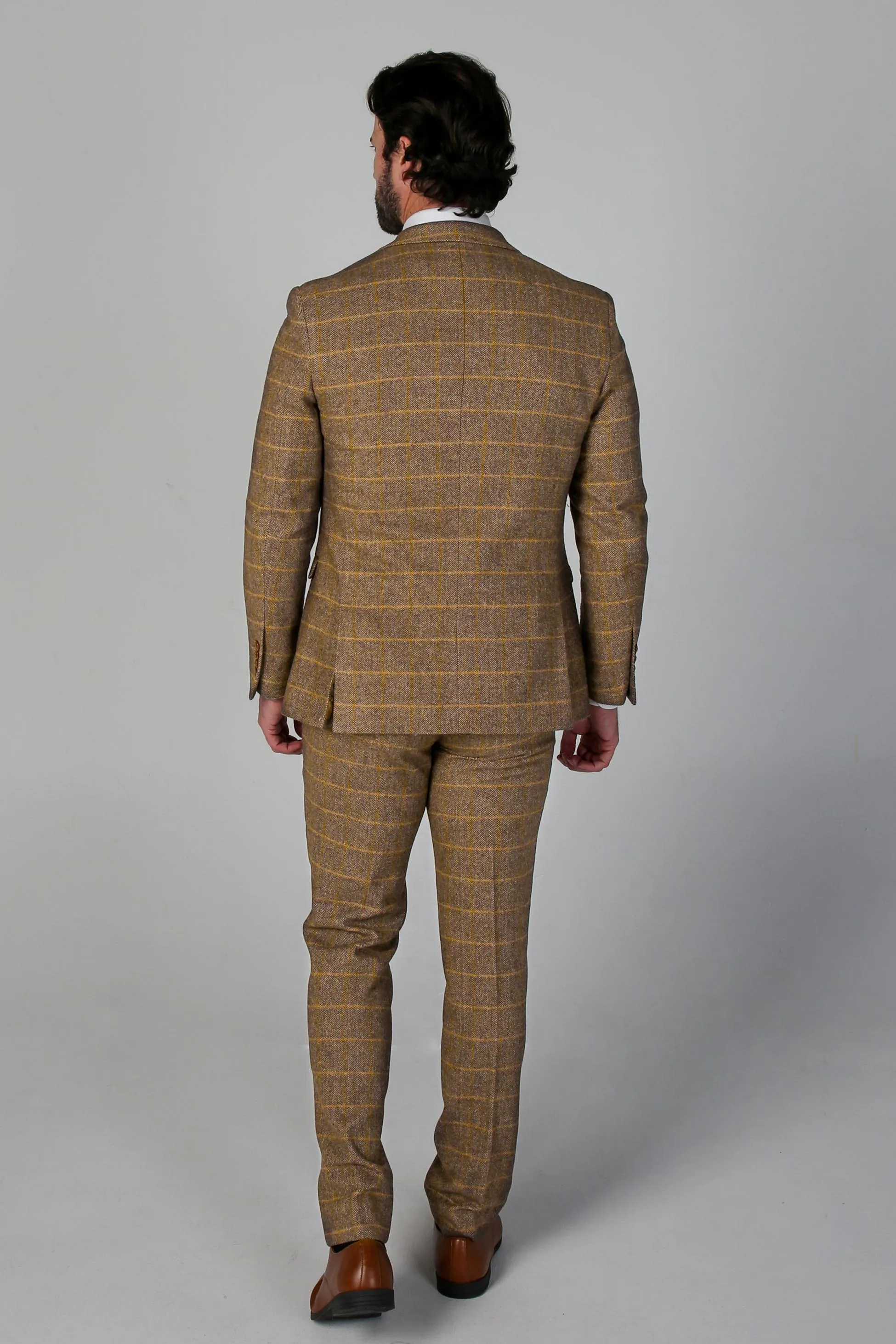 Men's Tweed Retro Windowpane Formal Trousers - HARRIS - Brown