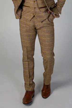 Men's Tweed Retro Windowpane Formal Trousers - HARRIS - Brown