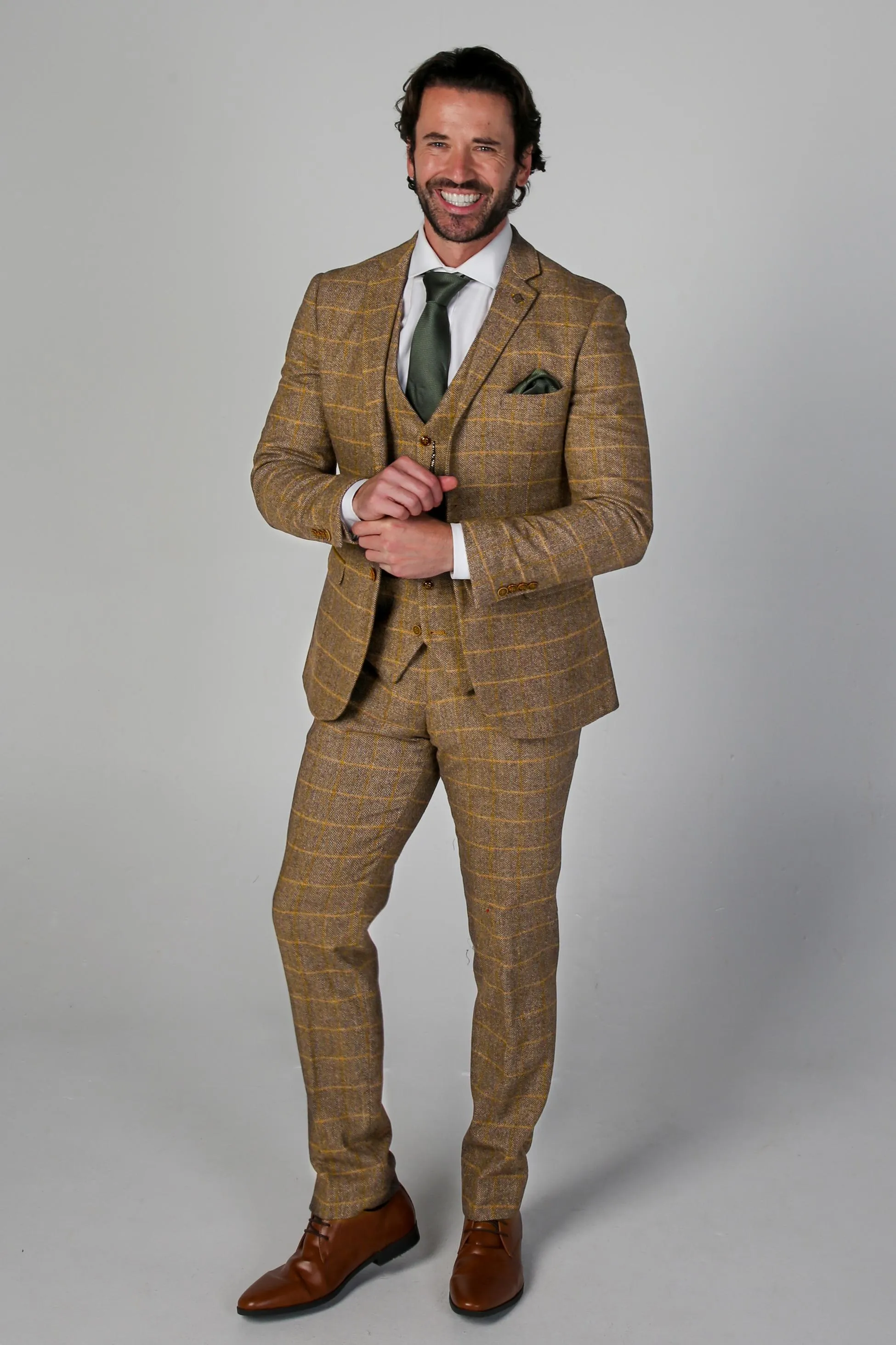 Men's Tweed Retro Windowpane Formal Trousers - HARRIS - Brown