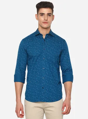 Moroccan Blue Printed Slim Fit Casual Shirt | Greenfibre