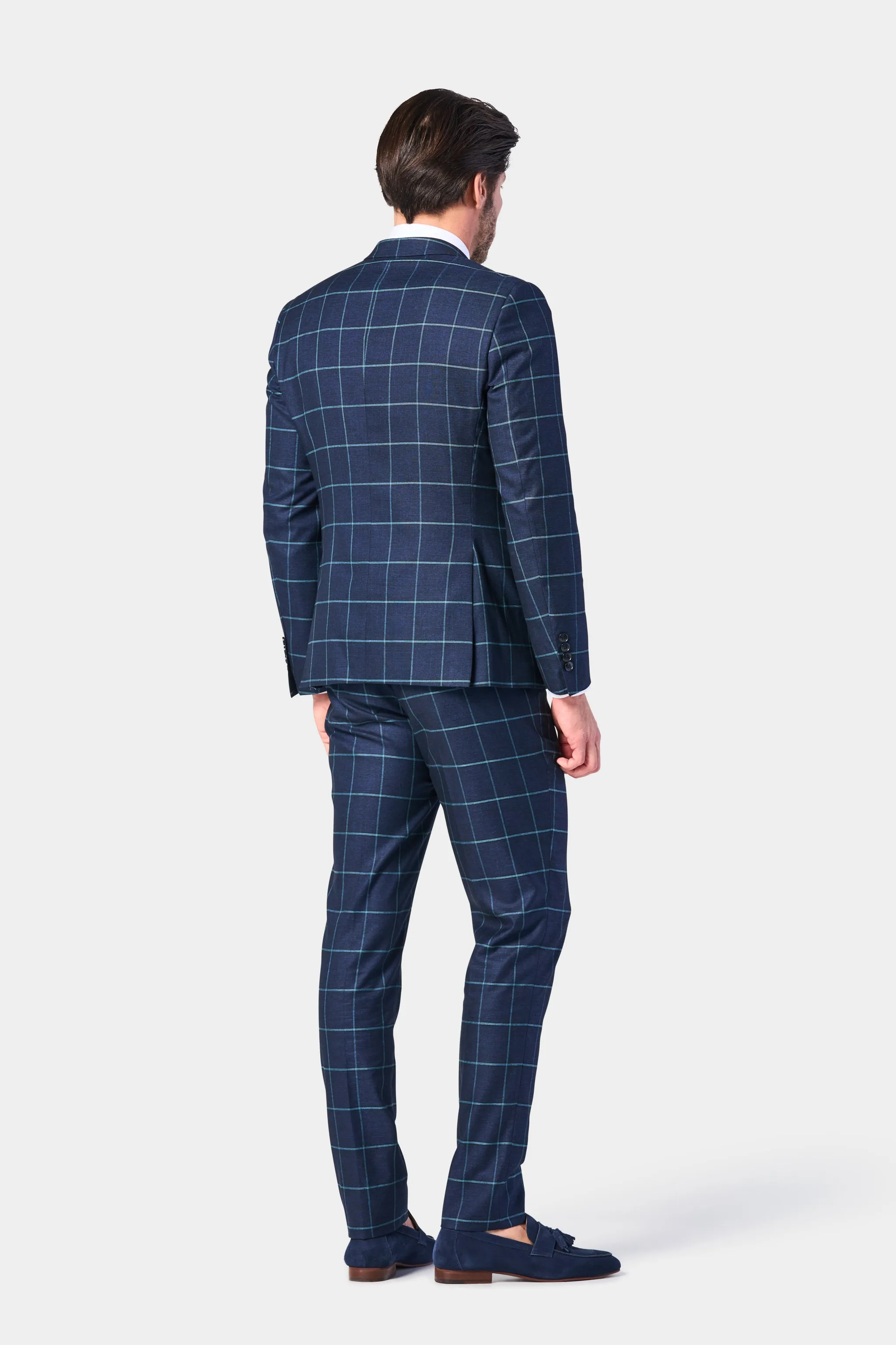 Navy and Teal Window Pane 3 Piece Suit