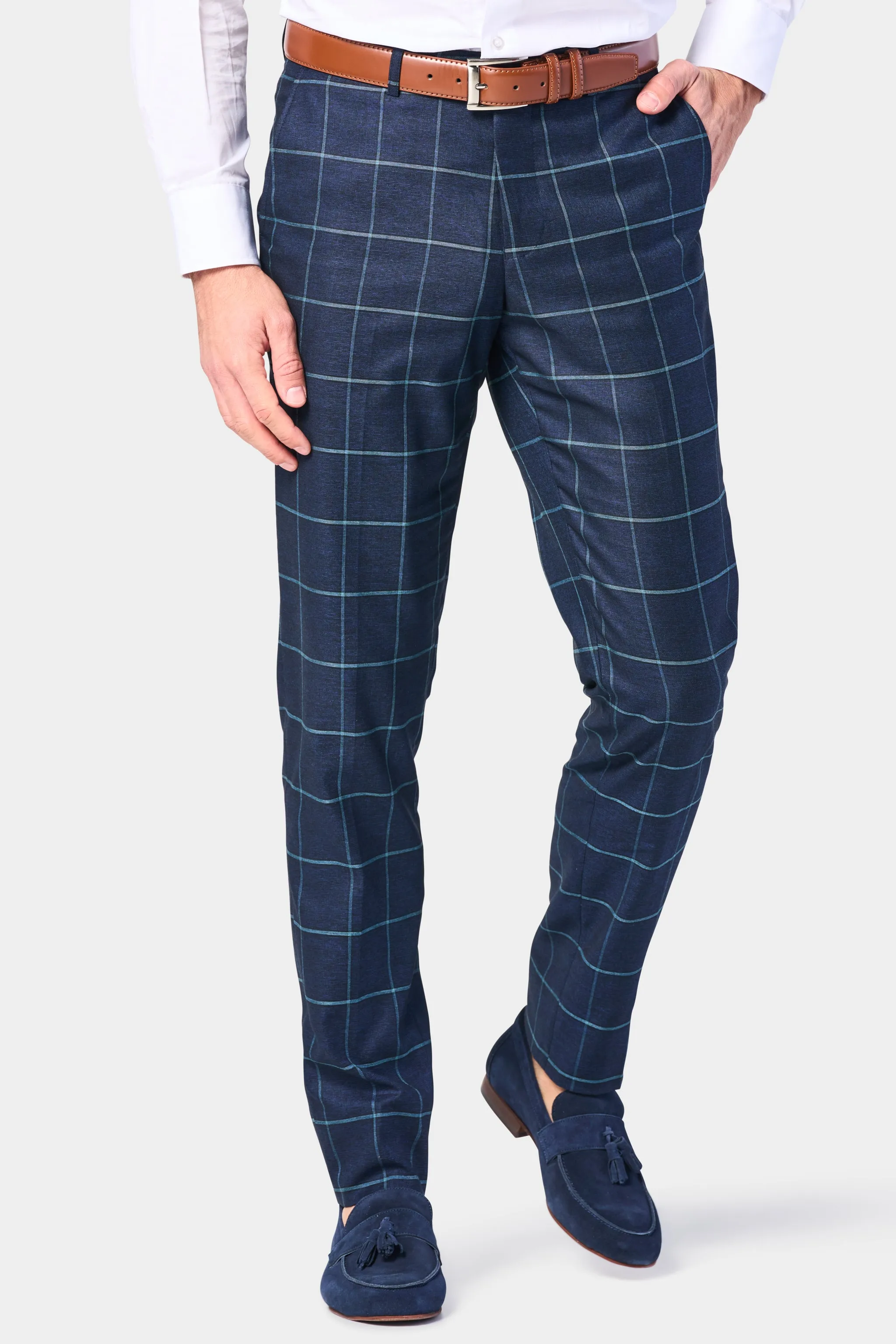 Navy and Teal Window Pane 3 Piece Suit