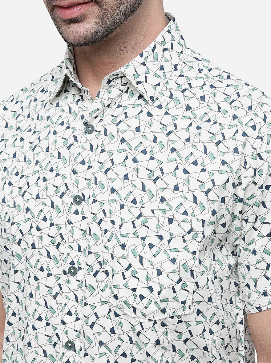 Off White Printed Slim Fit Semi Casual Shirt | Greenfibre